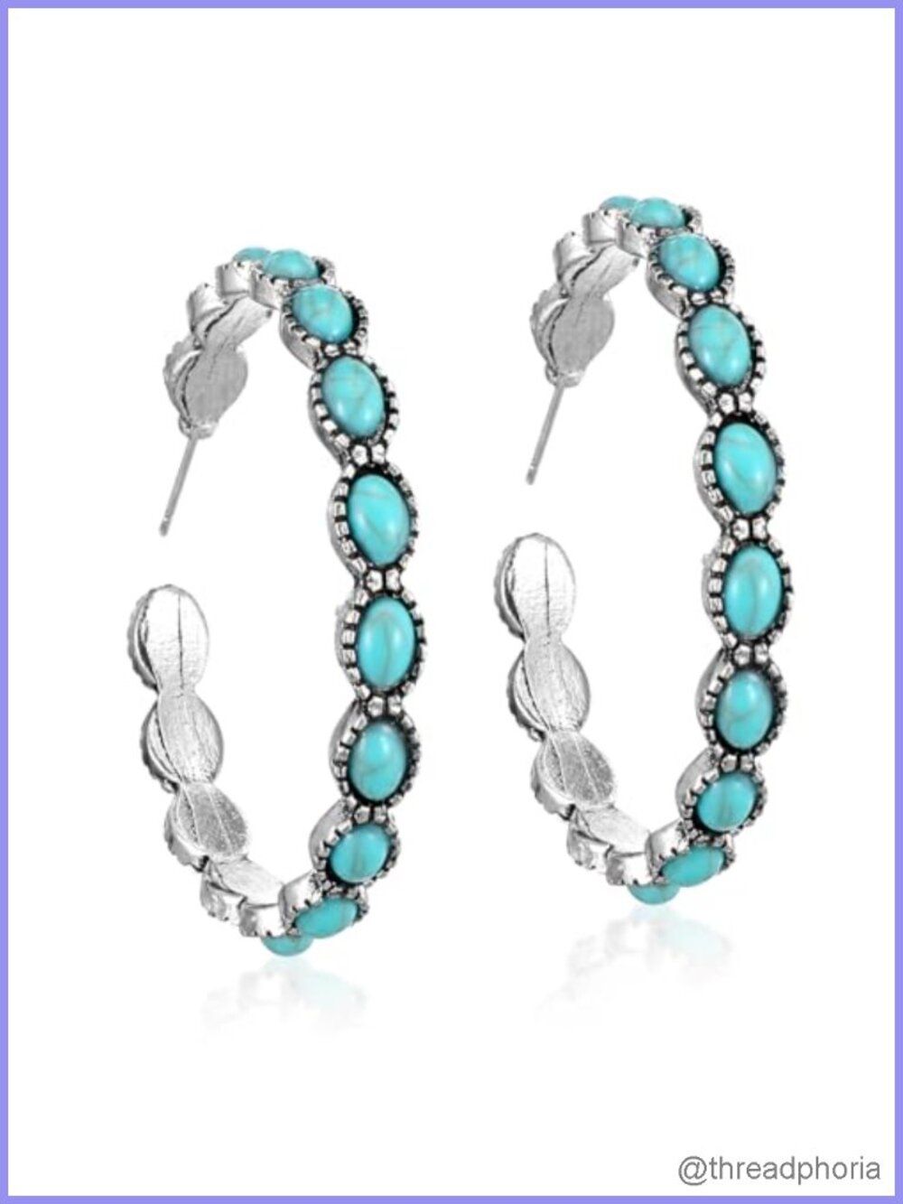 Vintage Boho Turquoise Hoop Earrings for Women - Oval Dangle Statement Jewelry